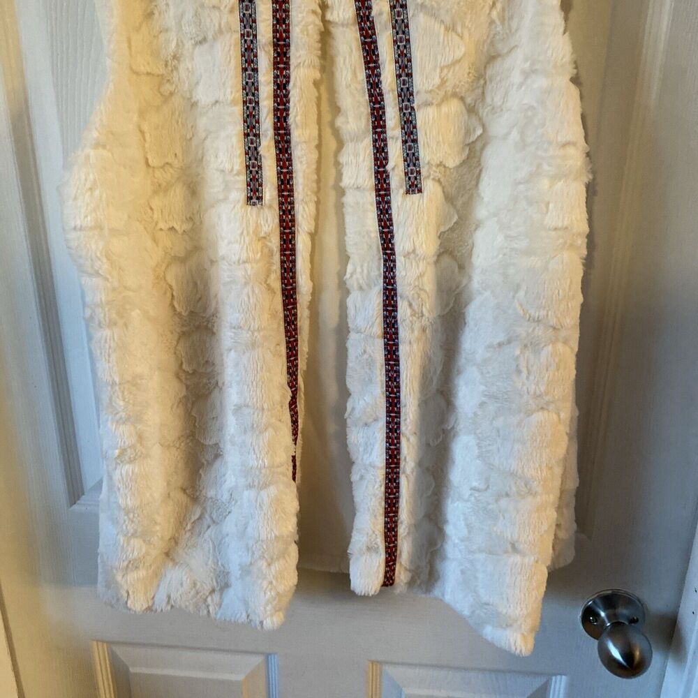 Oneworld Women’s Faux Fur Vest Size Large Bohemian Hippie Boho Ribbon - Picture 4 of 10